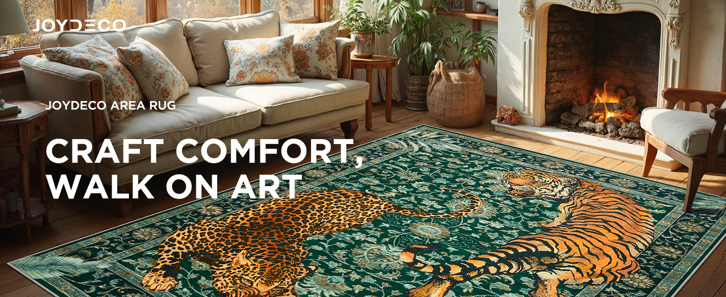 Amazon.com: Joydeco Washable Tiger Print 9x12 Area Rug for Living